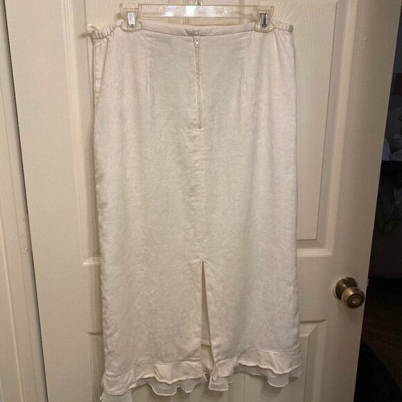 Plaza South Linen Cotton Boho Embordered Ruffle Hem Women Skirt Size 12 - Picture 4 of 10